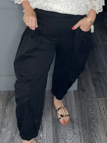 Black utility pocket cuffed trousers