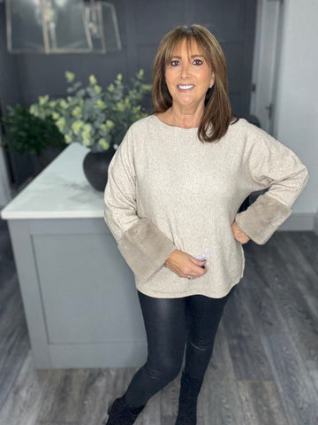 Jordan cashmere feel soft faux fur sweater-Beige