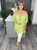 Sofia sequin and lace top-Lime