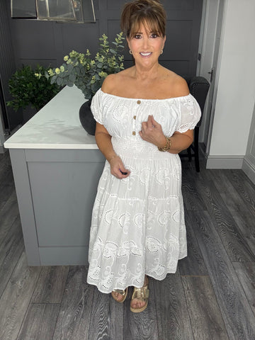 Broderie anglaise magic midi dress-White