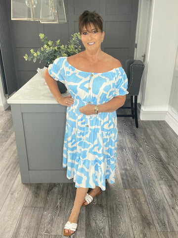 Abstract print midi magic dress-Blue