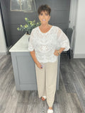 Nina lace embroidered batwing top -White