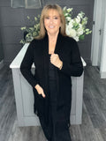 Italian fringed long line cardigan -Black