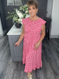 Raspberry pink ditsy flower maxi
