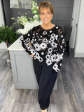 Black and white flower crochet top