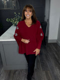 Wine double heart V neck sweater