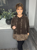 Lora leopard velour hoody-Chocolate