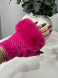 Fingerless knitted plait glove with faux fur trim-Fuchsia