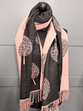 Luxury Cashmere blend tree of life reversible scarf-Pink/charcoal