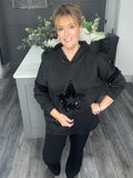 Black sequin star scuba hoody