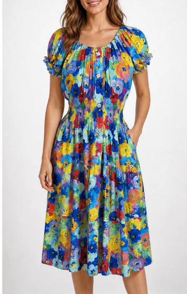 Vibrant poppy flower Midi dress