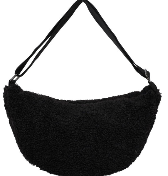 Large Teddy half moon crossbody bag -Black