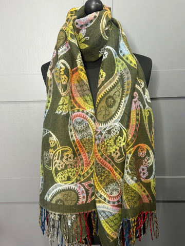 Winter paisley print reversible scarf-Khaki