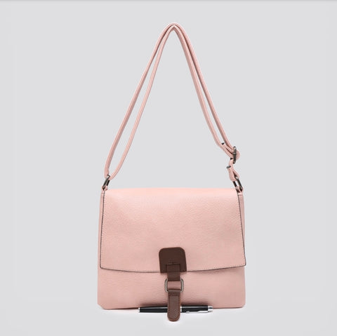 Pink medium cross body satchel buckle bag
