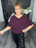 Aubergine frill sleeve soft knit sweater