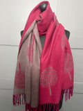 Luxury Cashmere blend tree of life reversible scarf-Berry/Plum