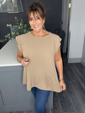 Lydia pleated sleeve top-Camel