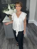 Cascade ruffle trim blouse-White