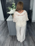Double V crochet top with vest-Beige