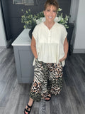 Khaki abstract animal print trouser