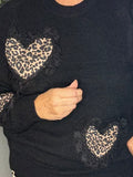 Leopard heart sweater-Black