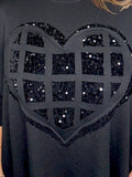 Mia scuba velvet sequin heart top-Black