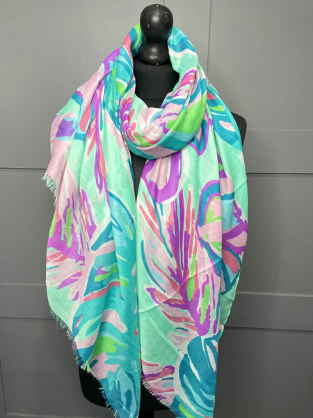 Vibrant summer floral scarf-Green multi