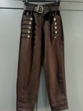 Chocolate suede feel trouser with belt