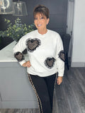 Leopard heart sweater-winter white