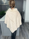 Luxe faux fur chevron poncho-Beige