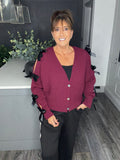 Bella bow ribbed cardigan-Merlot