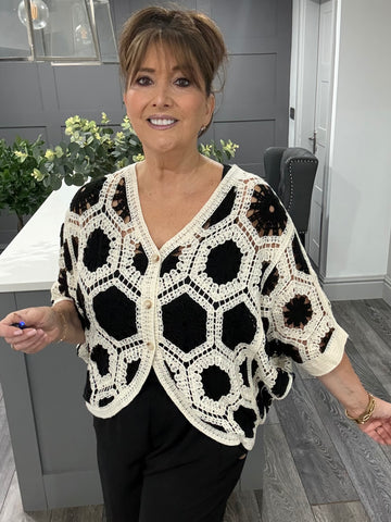 Corrine crochet top-Black & Cream