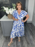 Zebra midi dress-Cobalt
