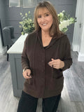 Italian cashmere blend hooded cardigan-Chocolate