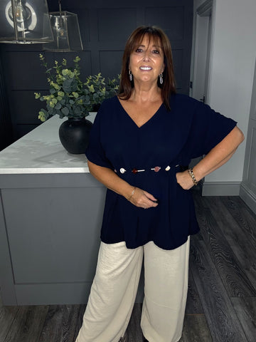 Ava tunic top with beaded belt-Navy