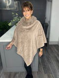 Luxe faux fur chevron poncho-Mocha