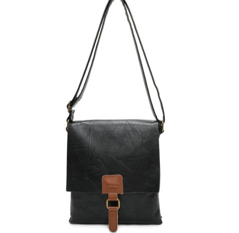 Black two compartment satchel bag