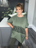 Khaki leopard scuba zip sweat top