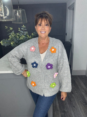 Grey knitted flower cardigan