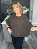 Balloon sleeve slouch knitted top-Chocolate