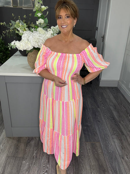 Aztec tribal print Maxi-White