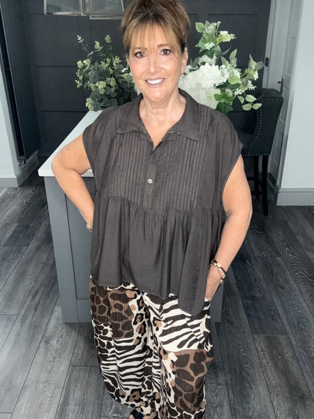 Chocolate pleated smock shirt