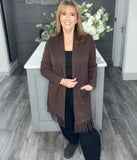 Italian fringed long line cardigan-Chocolate