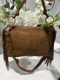 Soft faux suede ring tassle bag-Tan