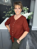 Rust V neck tie top