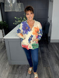 Floral knit cardigan-Beige