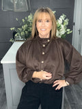 Chocolate Suedette bubble hem bomber jacket