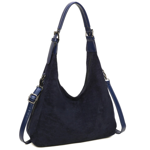 Soft faux suede slouchy shoulder bag-Navy