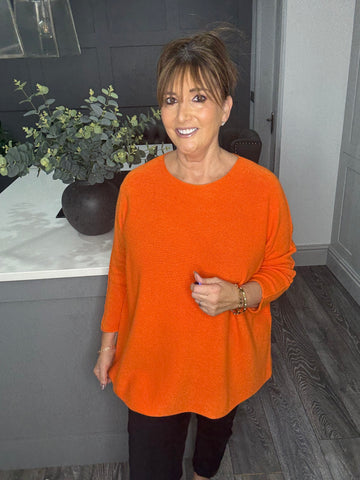 Soho round neck soft knit sweater-Orange