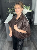 Leather look shirt-Chocolate